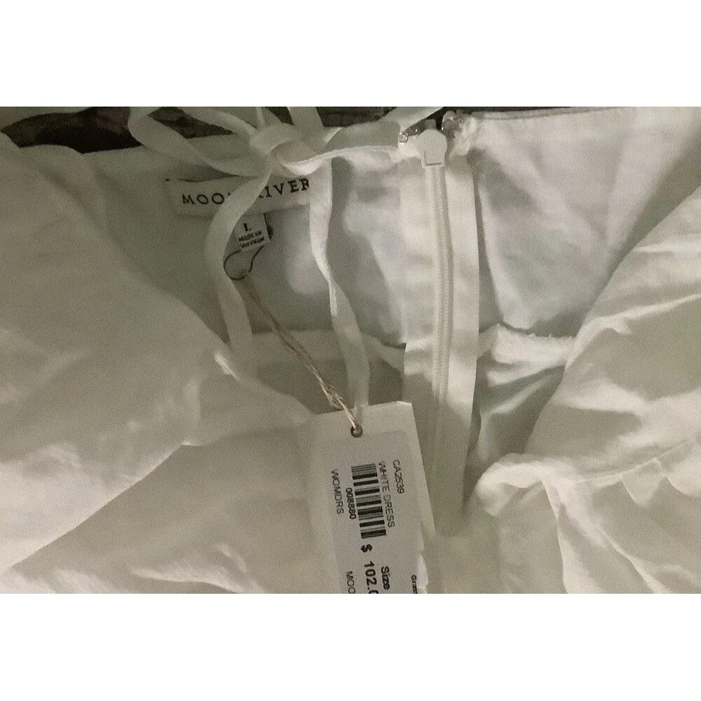 Moon River White V-Neck Flutter Sleeve  Flare  skirt Dress Size L NWT - Picture 7 of 12